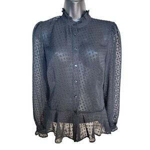 Loft Long Sleeve Sheer Blouse Ruffle Chiffon Polka Dots‎ Black Size 2